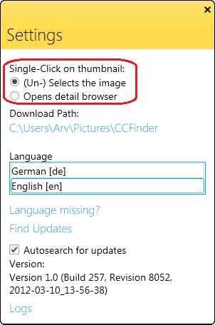 Settings CCFinder