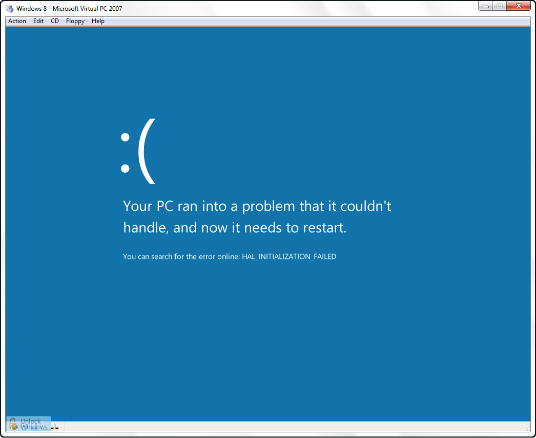 Error or bug HAL_INITIALIZATION_FAILED in Windows 8 Developer Preview (BSOD)