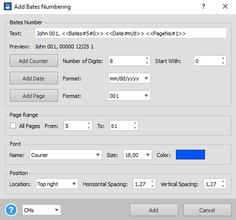 Able2Extract Professional PDf Bates Numbering
